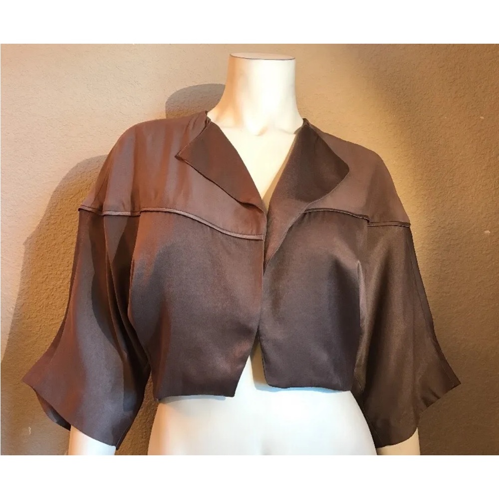 bebe Cropped Satin Bolero Jacket in Brown